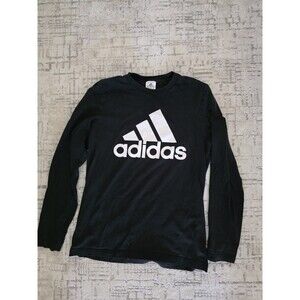 NEW Adidas Shirt Mens Small Long Sleeve Black with White Graphic Tee Logo